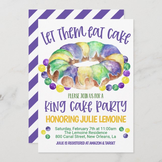 Mardi Gras King Cake Party Invitation Einladung (Vorne/Hinten)