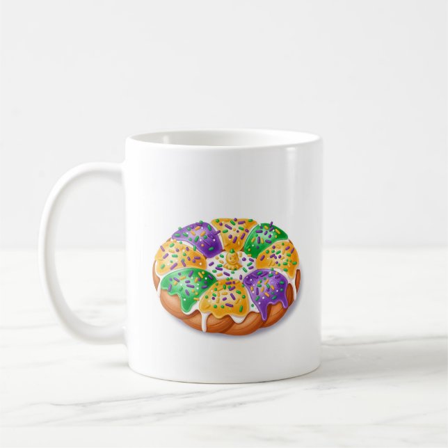 Mardi Gras King Cake with Plastic Baby Holiday Mug Kaffeetasse (Links)