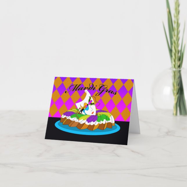 Mardi Gras, König Kuchen mit Maske Karte (Vorderseite)