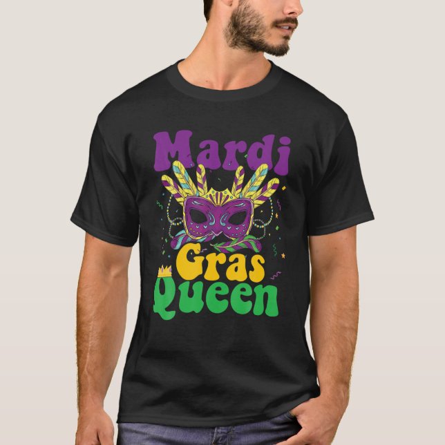 Mardi Gras Königin Krone Maske Funny Girls Jugend T-Shirt (Vorderseite)