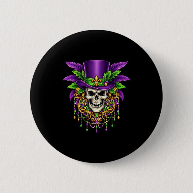 Mardi Gras Kostüm Zucker Schädel Karneval New Orle Button (Vorderseite)
