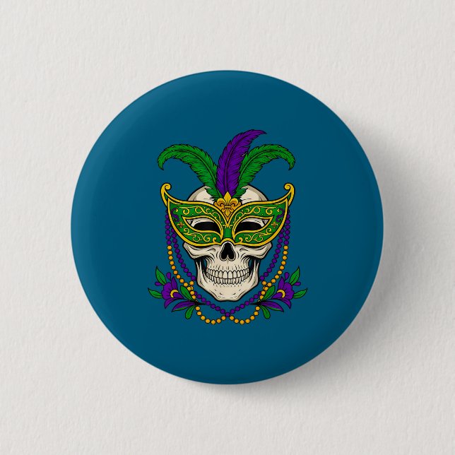 Mardi Gras Kostüm Zucker-Schädel-Kunstwerk Button (Vorderseite)