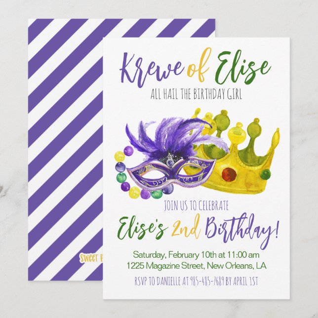 Mardi Gras Krewe Einladung zum Geburtstag (Vorne/Hinten)
