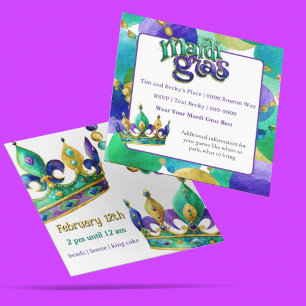 Mardi Gras Kronen und Perlen Party-Einladung Einladung