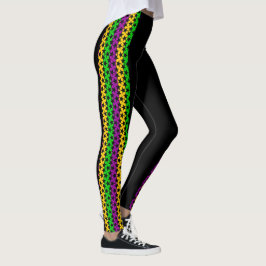 Mardi Gras Leggings Black Lila Green Gold STARS