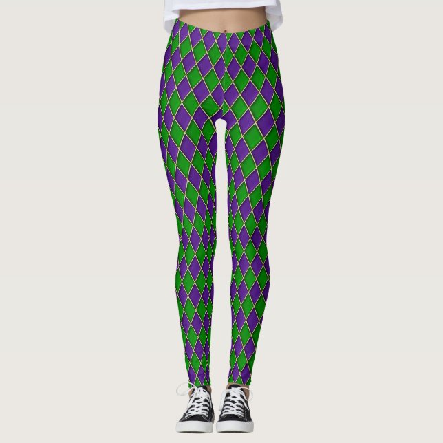Mardi Gras Leggings, Diamond Harlequin Jester Leggings (Vorderseite)