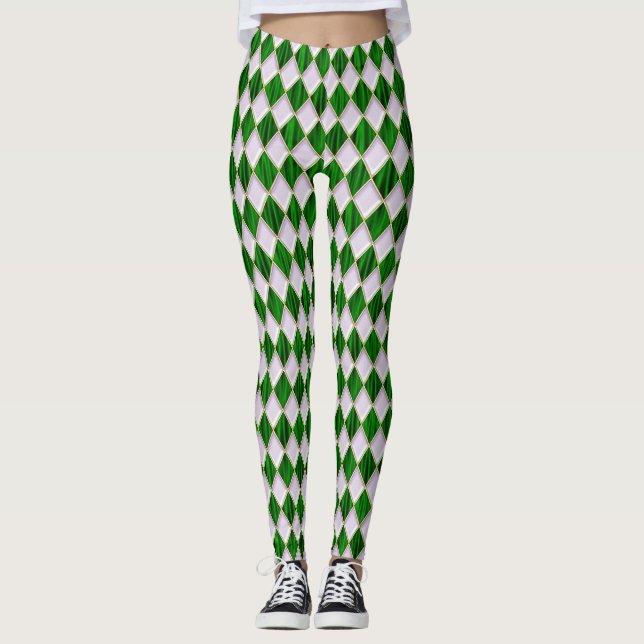 Mardi Gras Leggings, Diamond Harlequin Jester Leggings (Vorderseite)