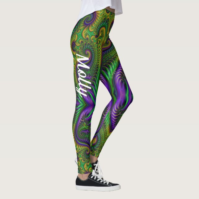 Mardi Gras Leggings Gold Black Lila Green Name (Rechts)