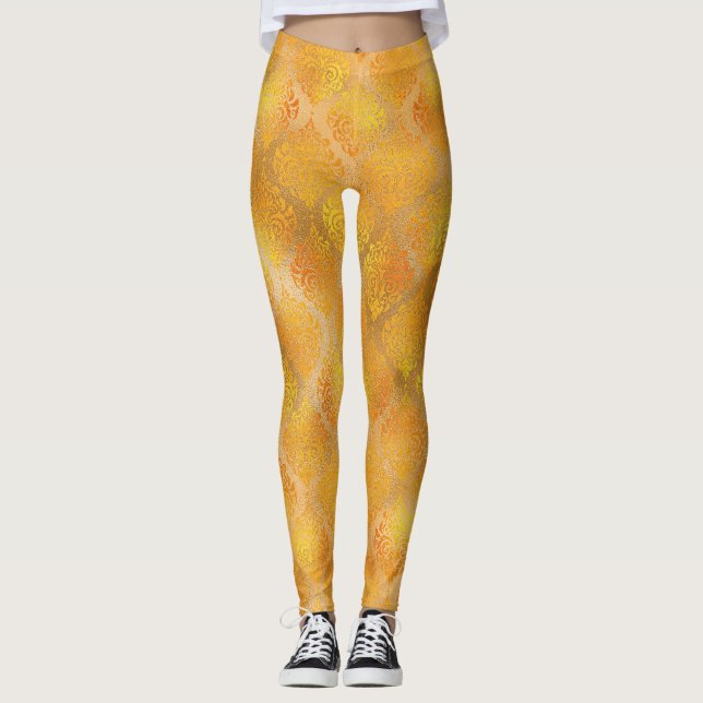 Mardi Gras Leggings, Golden Damask Muster Leggings (Vorderseite)