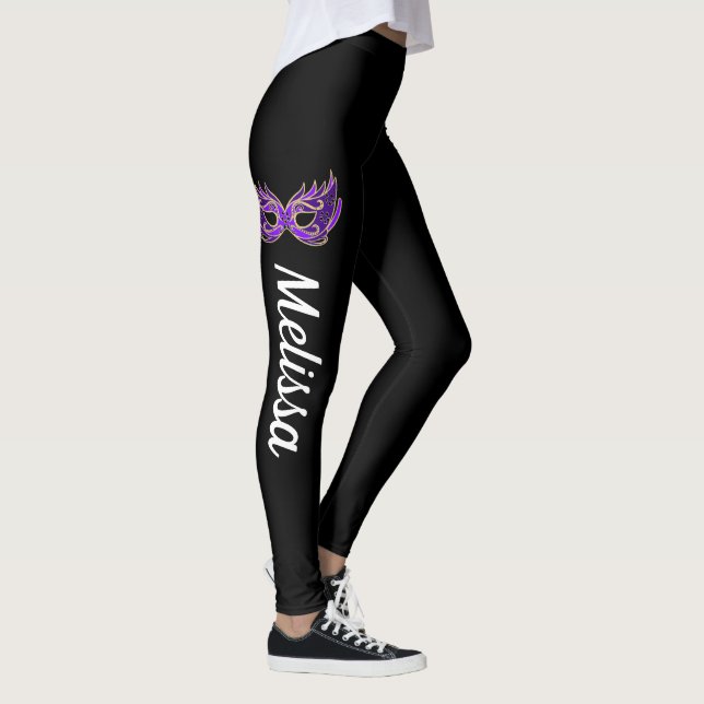 Mardi Gras Leggings Lila Maske Name (Rechts)