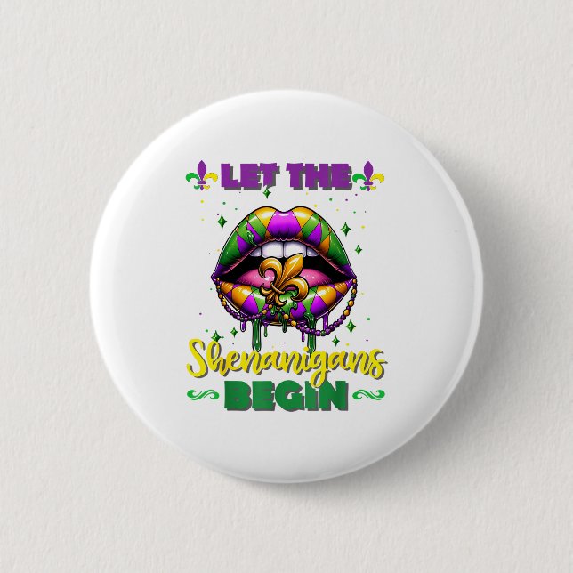 Mardi Gras Let The Shenanigans Begin Lips Kids Men Button (Vorderseite)