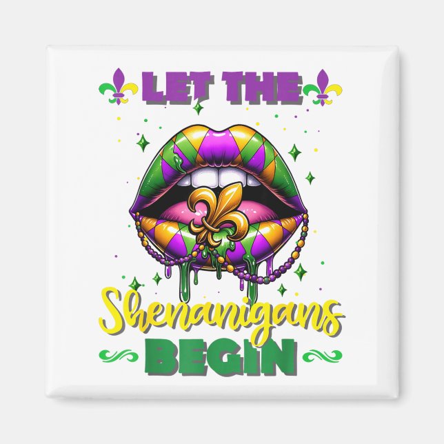 Mardi Gras Let The Shenanigans Begin Lips Kids Men Magnet (Vorne)
