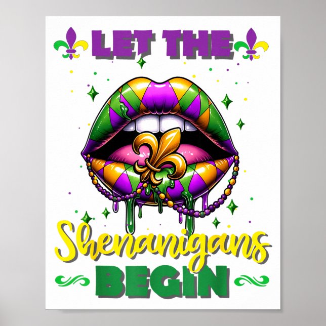 Mardi Gras Let The Shenanigans Begin Lips Kids Men Poster (Vorne)