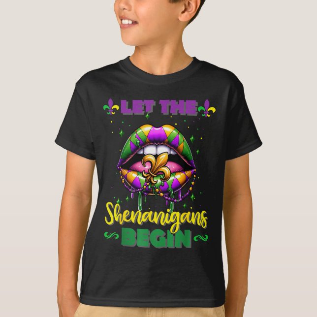 Mardi Gras Let The Shenanigans Begin Lips Kids Men T-Shirt (Vorderseite)