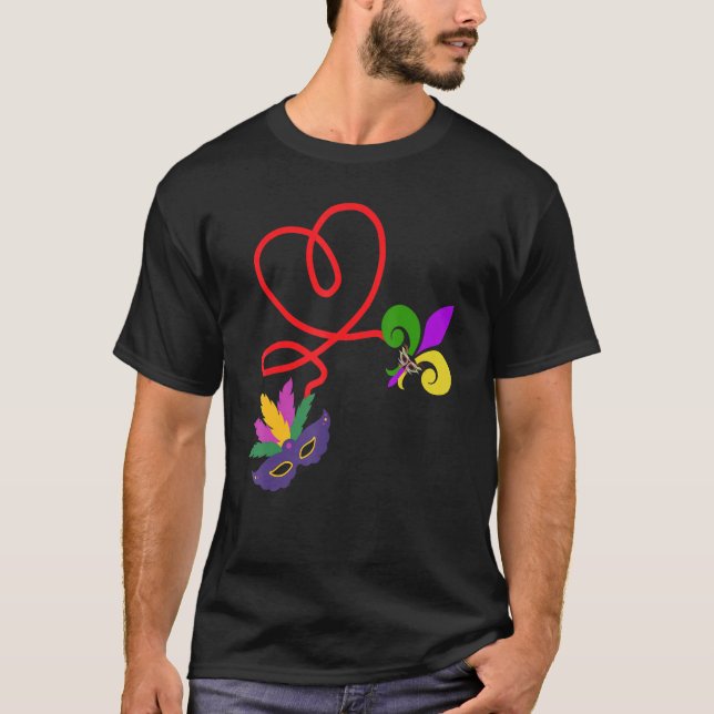 Mardi Gras Liebe Herzmaske und Lilie 1 T-Shirt (Vorderseite)
