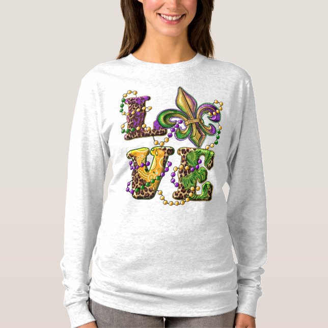 Mardi Gras Liebe Unterschreiben mit Lilie T-Shirt (Vorderseite)