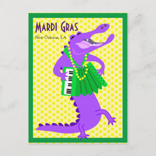Mardi Gras Lila Alligator Postkarte
