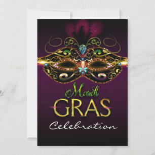 MARDI GRAS Lila Bunte Masken-Party-Einladungen Einladung