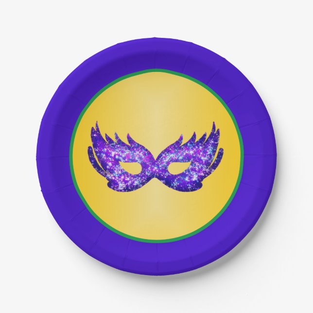 Mardi Gras Lila Glitzer Mask Pappteller (Vorderseite)