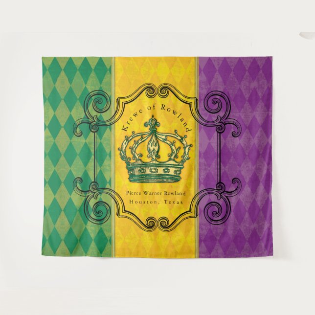 Mardi Gras Lila Gold Green Crown Familienname Gest Wandteppich (Vorderseite (Horizontal))