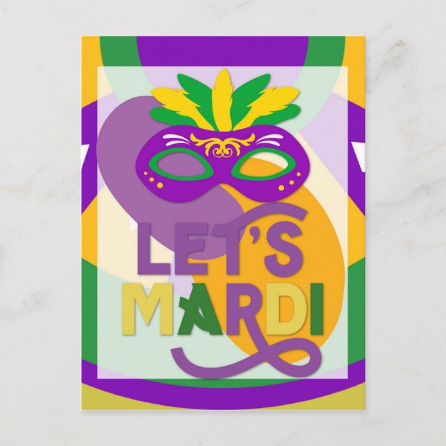 Mardi Gras Lila Goldmaske Postkarte (Vorderseite)