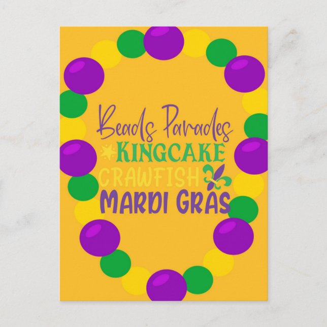 Mardi Gras Lila Goldperlen Postkarte (Vorderseite)