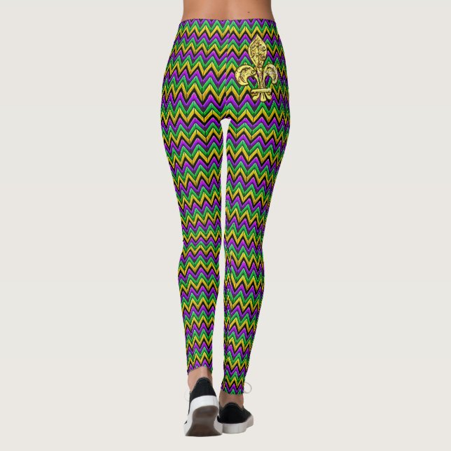 Mardi Gras Lila Green Gold ZigZag Streifen Leggings (Rückseite)