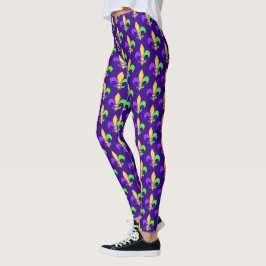 Mardi Gras Lila Green und Gold New Orleans Club Leggings