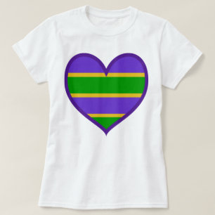 Mardi Gras Lila Herz gestreift T-Shirt