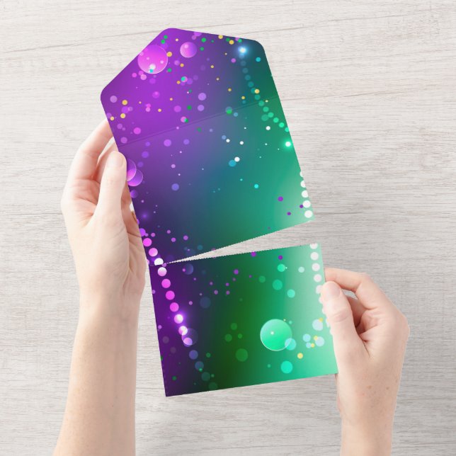Mardi Gras Lila Hintergrund All In One Einladung (Abreißen)