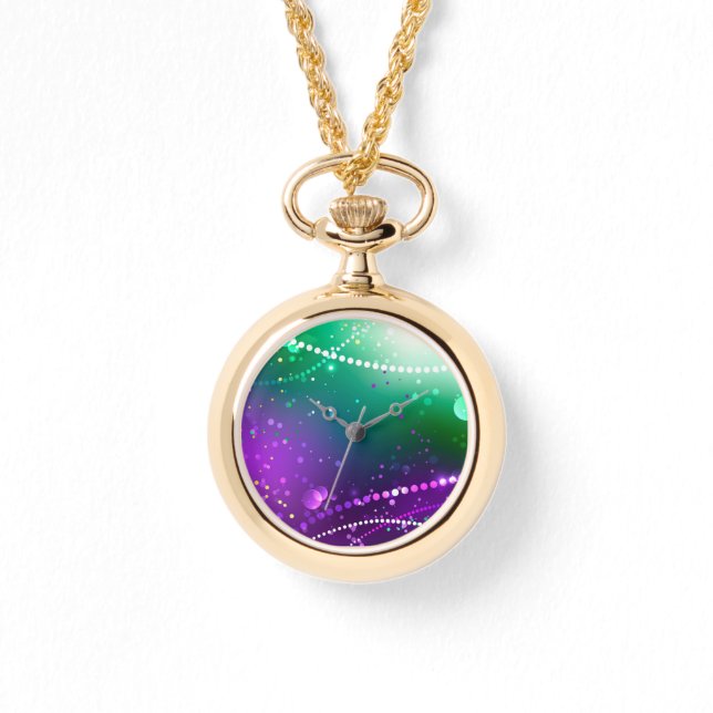 Mardi Gras Lila Hintergrund Armbanduhr (Vorderseite)