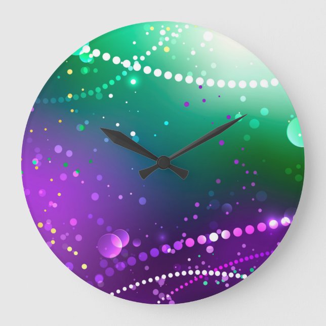 Mardi Gras Lila Hintergrund Große Wanduhr (Vorderseite)