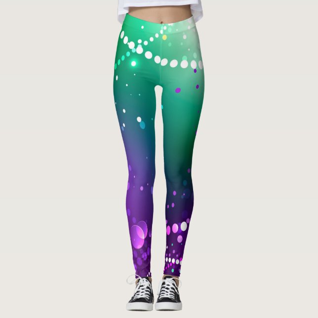 Mardi Gras Lila Hintergrund Leggings (Vorderseite)