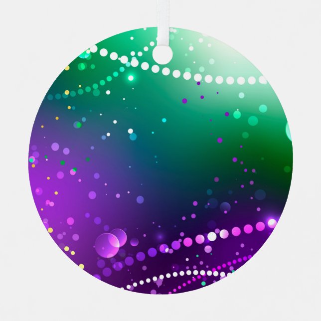 Mardi Gras Lila Hintergrund Ornament Aus Metall (Vorderseite)