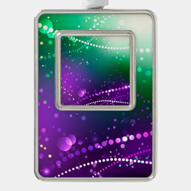 Mardi Gras Lila Hintergrund Rahmen-Ornament Silber (Vorderseite)