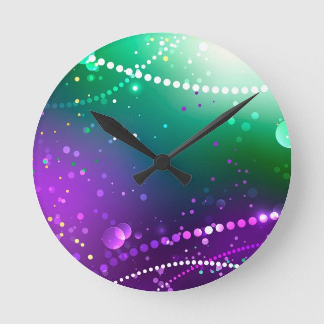 Mardi Gras Lila Hintergrund Runde Wanduhr (Vorderseite)