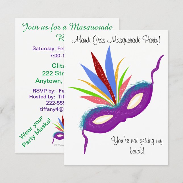 Mardi Gras Lila Mask Masquerade Ball Einladung (Vorne/Hinten)
