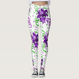 Mardi Gras Lila Mask und Confetti Leggings