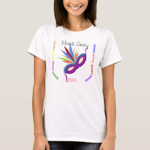 Mardi Gras Lila Maske Bunte Perlen Spaß T-Shirt