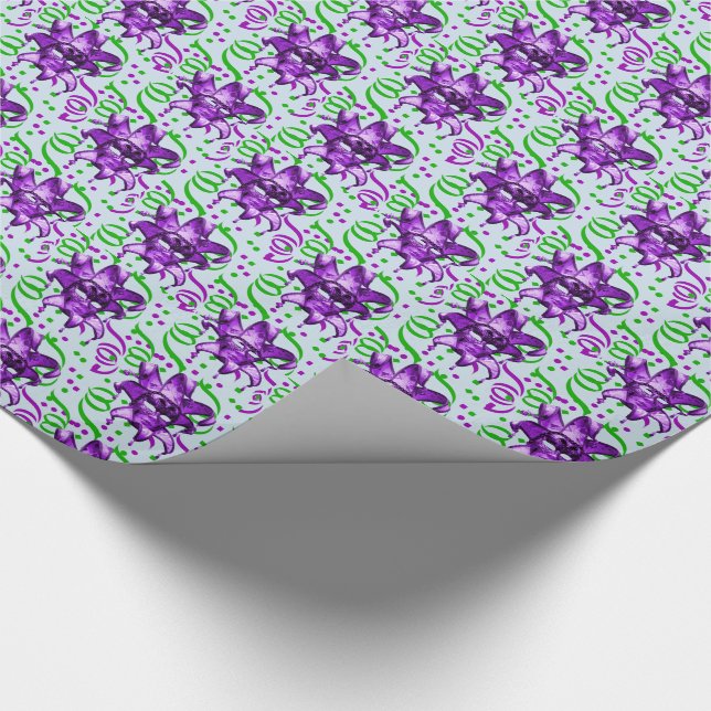 Mardi Gras Lila Maske mit Confetti Geschenkpapier (Ecke)