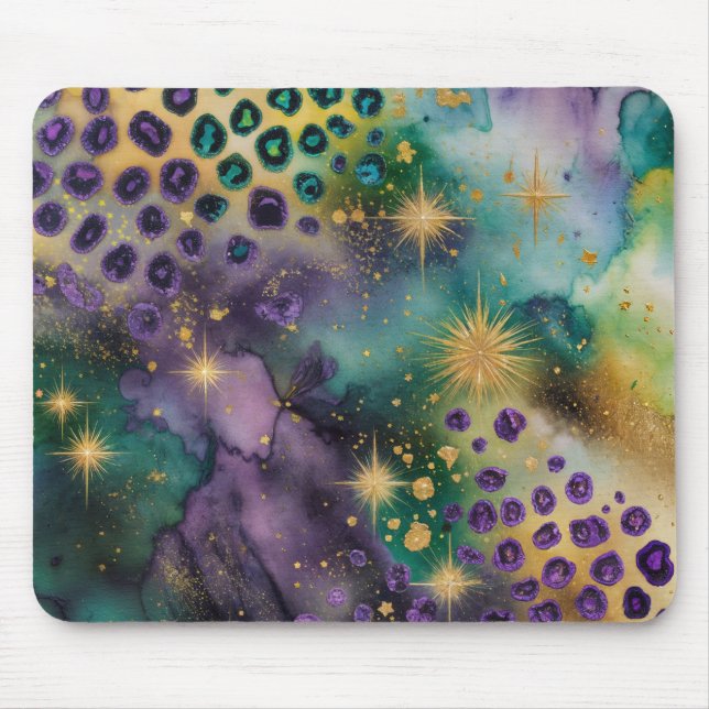 Mardi Gras Lila und Green Leo Vibes Mousepad (Vorne)