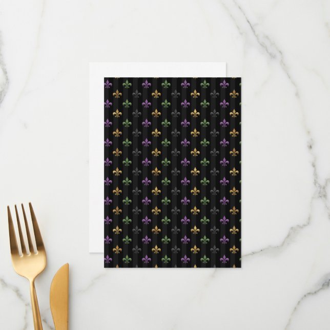 Mardi Gras Lilie Dark Vertical Menükarte (Vorderseite/Rückseite Beispiel)