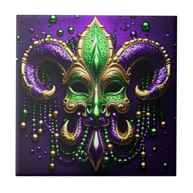 Mardi Gras Lilie Design Fliese (Vorderseite)