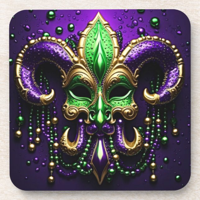 Mardi Gras Lilie Design Getränkeuntersetzer (Vorderseite)