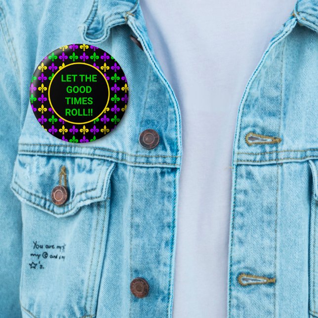 Mardi Gras Lilie Muster Benutzerdefinierter Text Button (Von Creator hochgeladen)