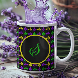 Mardi Gras Lilie Muster Custom Monogram Kaffeetasse