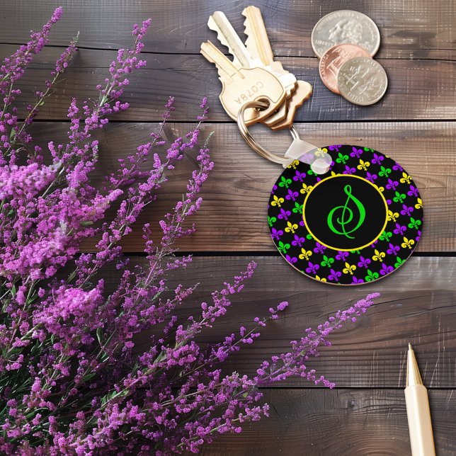 Mardi Gras Lilie Muster Custom Monogram Schlüsselanhänger (Von Creator hochgeladen)