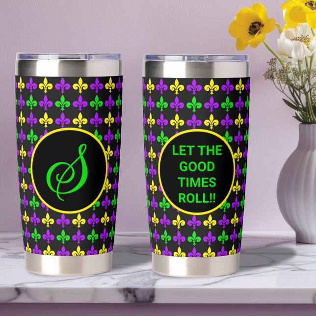 Mardi Gras Lilie Muster Custom Monogram Thermobecher (Von Creator hochgeladen)