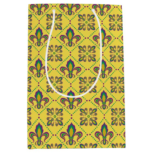 Mardi Gras Lilie Pattern Mittlere Geschenktüte (Vorderseite)