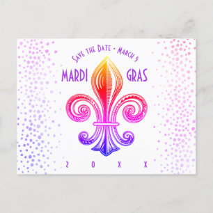 Mardi Gras Lilie Rainbow Confetti Einladungspostkarte